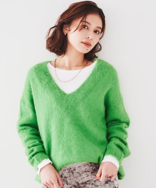 ニット セーター 「毛足感/リラクシー」スーリーアルパカ混Vネックニット レディース UNTITLED ニット セーター 「毛足感/リラクシー」スーリー