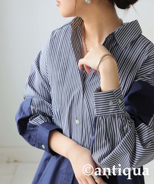 ブラウス シャツ ストライプタックフォルムシャツ レディース antiqua ブラウス シャツ ストライプタックシャツ レディース