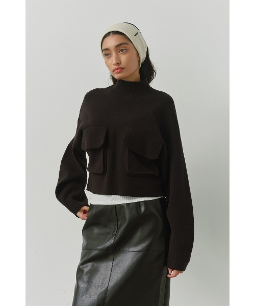 アリシアスタン ALEXIA STAM 24AW Double Pocket Knit Top ニット セーター 長袖 F 黒 ブラック /NR ■OS レディース ALEXIA STAM ニット セーター Double Pocket Knit Top /ダブル