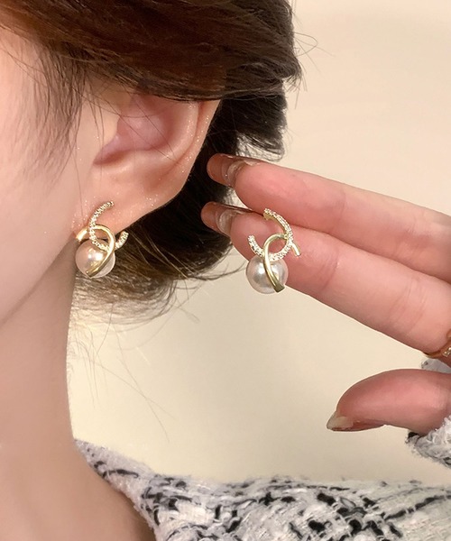 Leja（レジャ） ピアス 「LEJA」クロスデザインストーンパールピアス