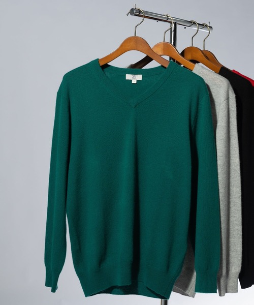 セーター ニット DESHENG デシェン カシミヤ100％ 無地 Vネック メンズ