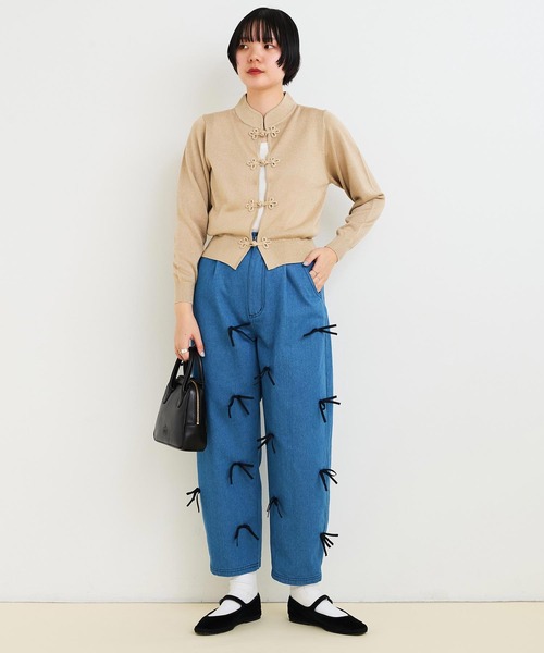ニット セーター llic yarn 華釦プルオーバー レディース I am in fact カーディガン Metallic yarn 華釦カーディガン
