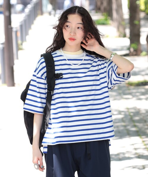 BEAMSBOY ビームスボーイ　コットン ボーダー Tシャツ 未使用 ゆったり フライス 1cm ボーダー Tシャツ（Tシャツ/カットソー）｜BEAMS