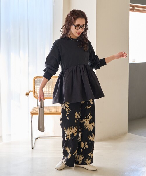 tシャツ 限定展開　カットソー 布帛 ドッキング ティアード 切り替え プルオーバー レディース | FREAK'S STORE | 04