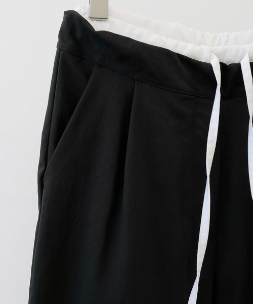 パンツ ダブルウエスト ブーツカットパンツ ピンタック レイヤードデザインパンツ レディース_21