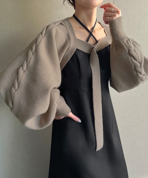 「JUNOAH」 ニットボレロ FREE ブラック レディース_画像6