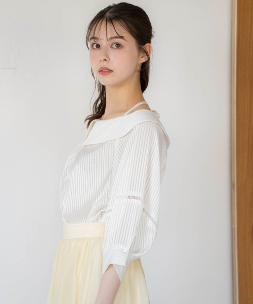 Noela ブラウス シャツ オフショルストライプブラウス