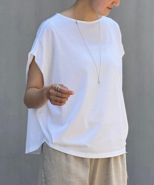 美品☆BEARDSLEY☆シャツコンビカットソー グレー×ホワイト フリーサイズ BEARDSLEY tシャツ ストライプコンビカットソー レディース