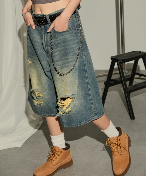 Snap club ハーフパンツ ワイドパンツ ジーンズ デニム デニムパンツ