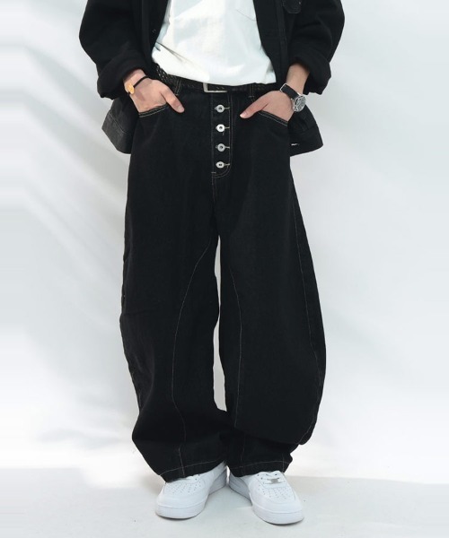 WOODENDOLL ジーンズ ボタンフライ ブラックデニム カーブパンツ