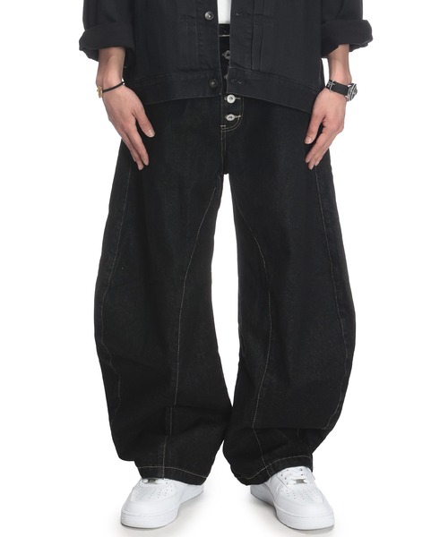 WOODENDOLL ジーンズ ボタンフライ ブラックデニム カーブパンツ
