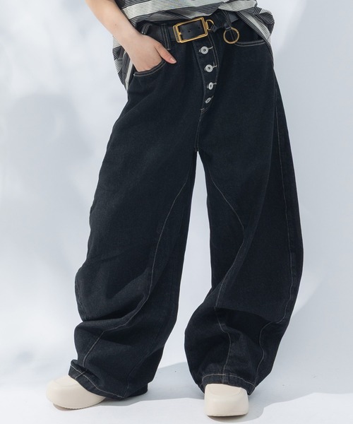 WOODENDOLL ジーンズ ボタンフライ ブラックデニム カーブパンツ
