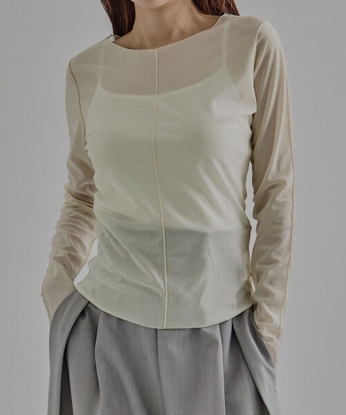 tシャツ 「2way」Lame Mesh Skin Top｜シアートップス/ウォッシャブル/ロンT/オケージョン レディース