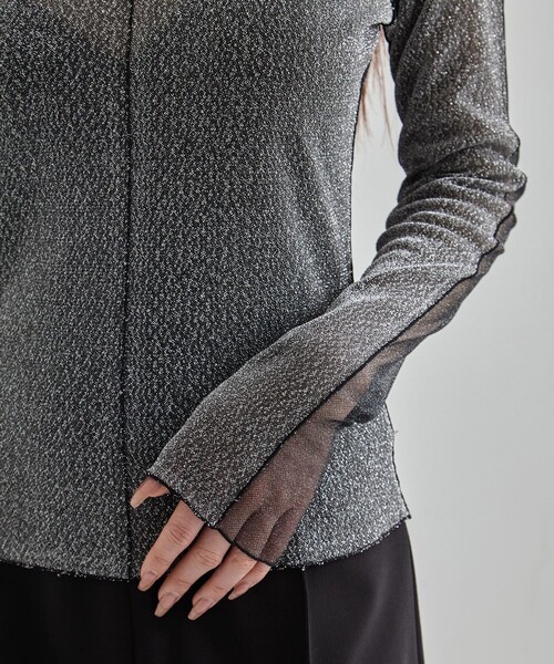 2way】Lame Mesh Skin Top｜シアートップス/ウォッシャブル/ロン