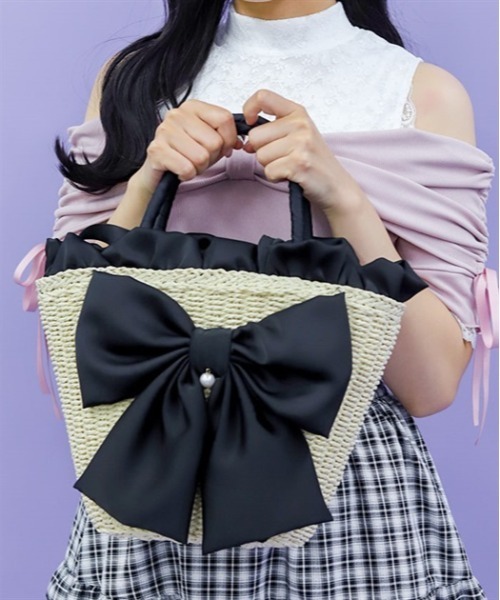 axes femme　レースかごバッグ　黒 レースフリルかごトート[品番：IGAW0006423]｜axes femme