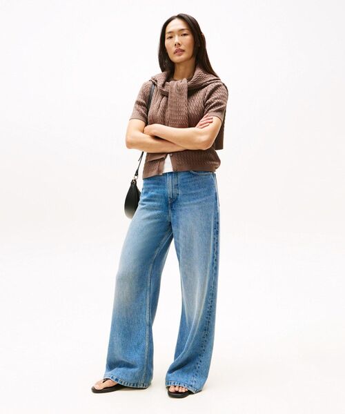 ニット セーター コットンケーブルファインゲージショートスリーブクルーネックカーディガン レディース TOMMY HILFIGER ニット セーター コットンケーブルファイン