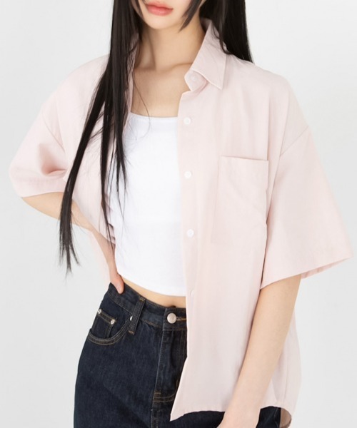 ブラウス シャツ A'GEM/9 × .kom 「muah muah/ムーアムーア」LOOSE FIT TWO POCKET HALF SHIRT/ル