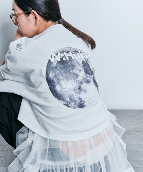 tシャツ コスモ プリント チュール付き Tシャツ レディース