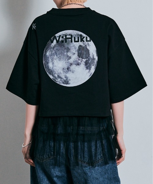 W：Huku tシャツ コスモ プリント チュール付き Tシャツ