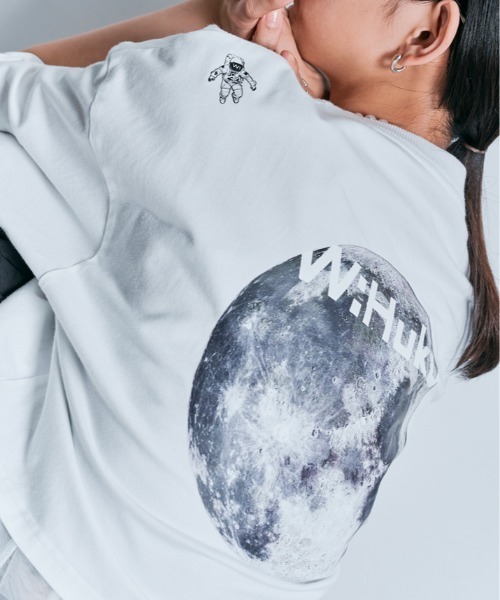 W：Huku tシャツ コスモ プリント チュール付き Tシャツ
