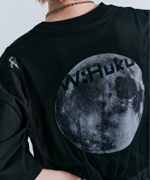 W：Huku tシャツ コスモ プリント チュール付き Tシャツ