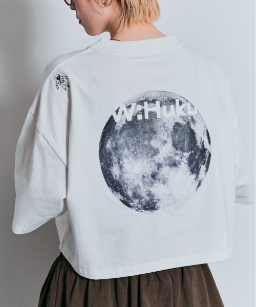 tシャツ コスモ プリント チュール付き Tシャツ レディース W：Huku tシャツ コスモ プリント チュール付き Tシャツ