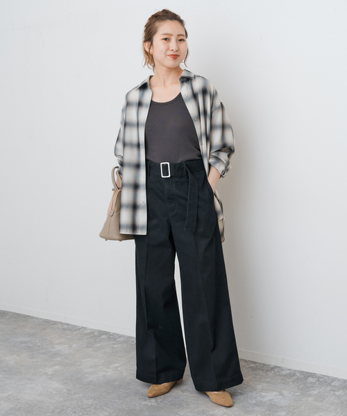 Spick＆Span チノパン ベルトワイドレッグチノ レディース