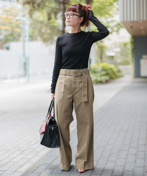 Spick＆Span チノパン ベルトワイドレッグチノ レディース