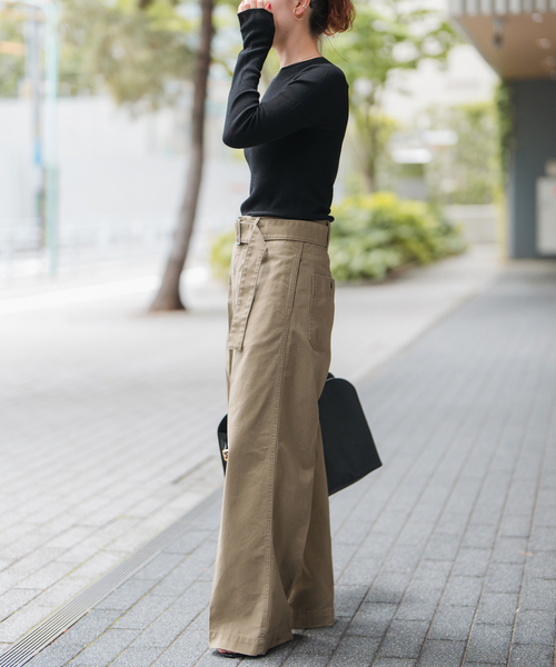 Spick and spanチノワイドパンツ38 Spick＆Span チノパン ベルトワイドレッグチノ レディース