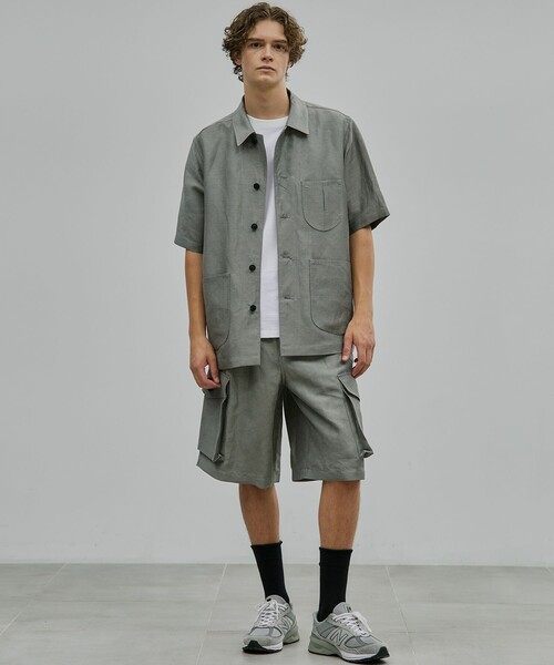 ハーフパンツ ワイドパンツ パンツ リネンキュプラ カーゴショーツ メンズの画像