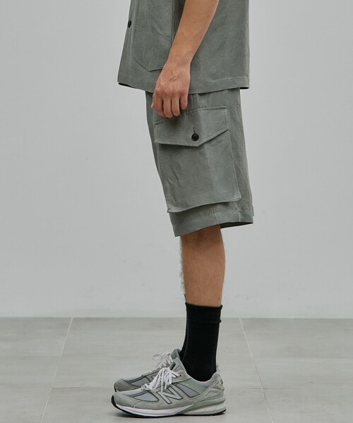 ハーフパンツ ワイドパンツ パンツ リネンキュプラ カーゴショーツ メンズの画像