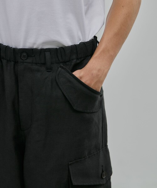 ハーフパンツ ワイドパンツ パンツ リネンキュプラ カーゴショーツ メンズの画像