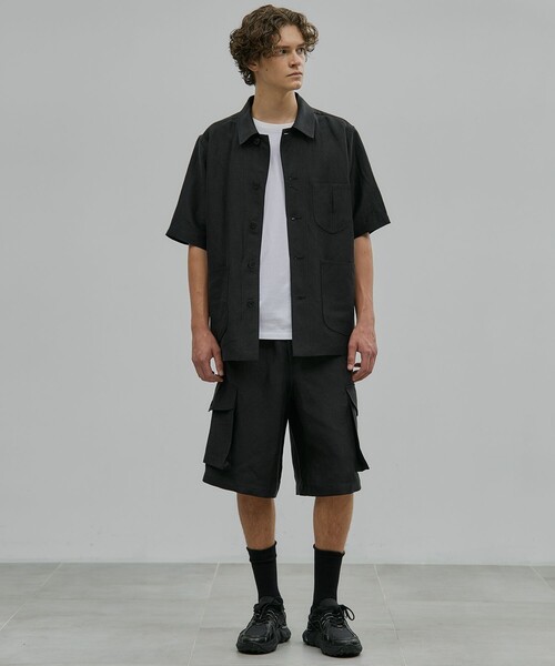 ハーフパンツ ワイドパンツ パンツ リネンキュプラ カーゴショーツ メンズの画像