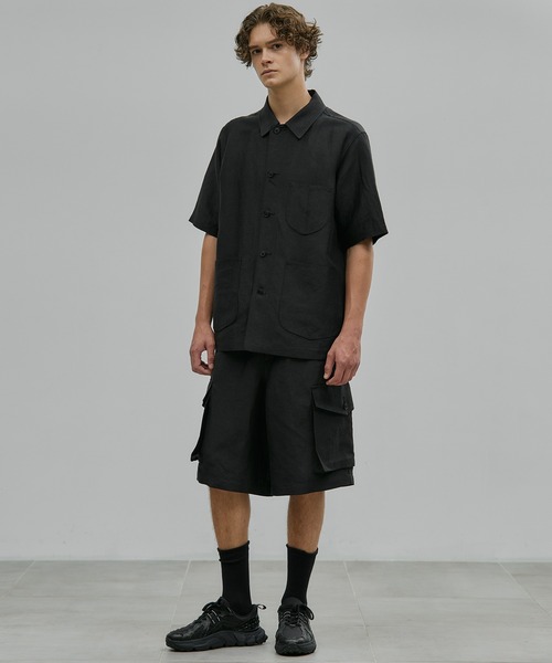 ハーフパンツ ワイドパンツ パンツ リネンキュプラ カーゴショーツ メンズの画像