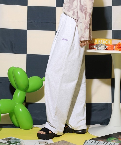 NERDY スウェットパンツ ジャージ ステッチロゴワイドスウェットパンツ