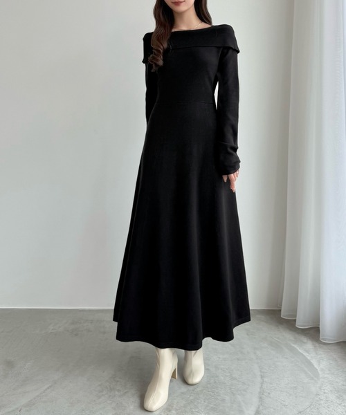 CENEA（セネア） ワンピース オフショル風スクエアネックロングニット