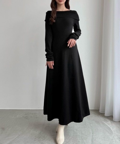 CENEA（セネア） ワンピース オフショル風スクエアネックロングニット