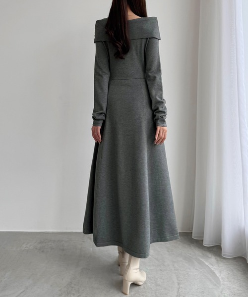 CENEA（セネア） ワンピース オフショル風スクエアネックロングニット