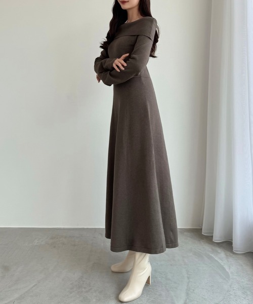 CENEA（セネア） ワンピース オフショル風スクエアネックロングニット