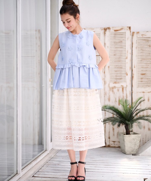 トキッコさん専用✳︎chestyチェスティFlowerLaceTops Chesty（チェスティ） ベスト ジレ フラワーモチーフジレ レディース