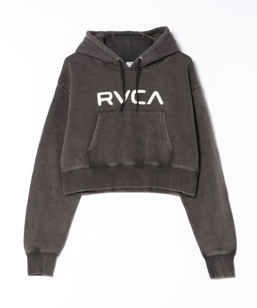 新品未使用タグ付き　RVCAルーカ レディースS ロゴパーカー　ダークグレー RVCA ルーカ プルオーバー パーカー レディース クロップド丈 ショート