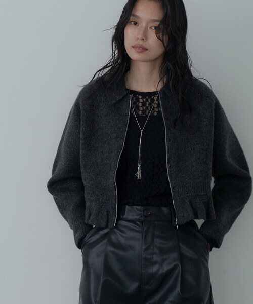 INDIVI GALLEST カーディガン フリルヘムジップカーディガン