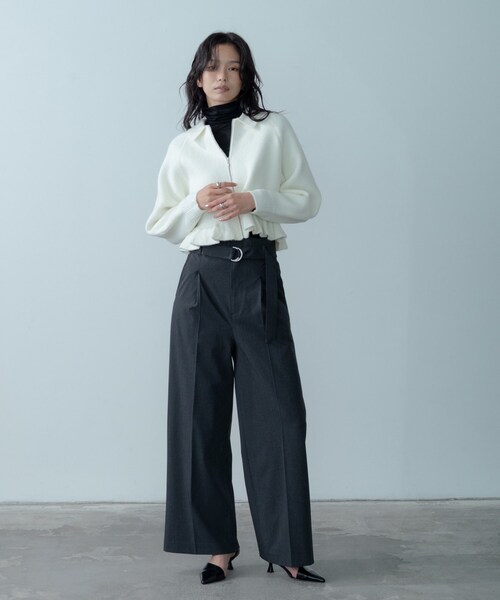 INDIVI GALLEST カーディガン フリルヘムジップカーディガン