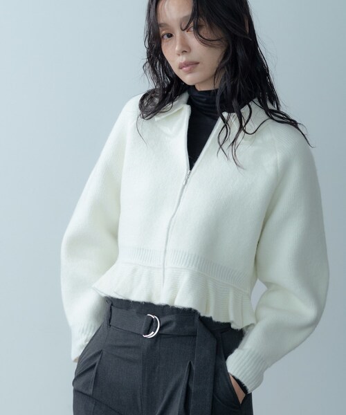 INDIVI GALLEST カーディガン フリルヘムジップカーディガン