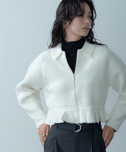 INDIVI GALLEST カーディガン フリルヘムジップカーディガン