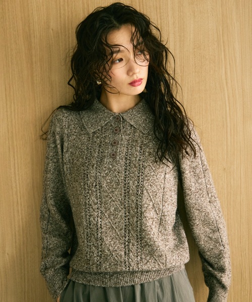 ニット セーター Mixed melange polo knit / ミックスメランジポロ