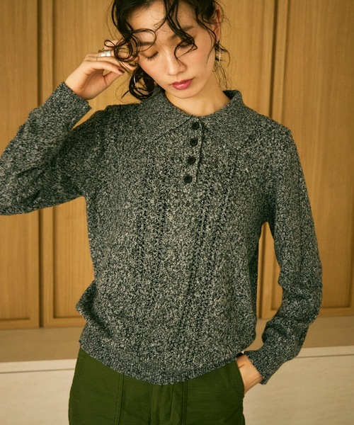 ニット セーター Mixed melange polo knit / ミックスメランジポロ