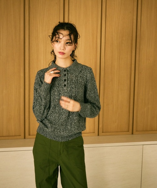 ニット セーター Mixed melange polo knit / ミックスメランジポロ
