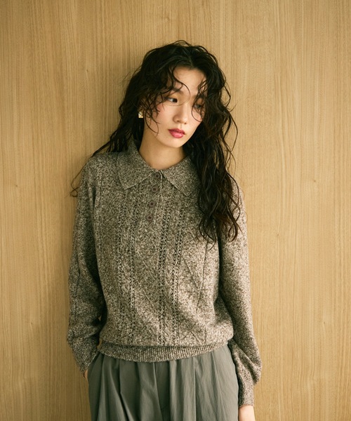 ニット セーター Mixed melange polo knit / ミックスメランジポロ