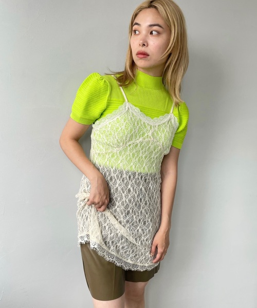 「SANSeLF」 半袖ニット FREE ネイビー レディース_画像3